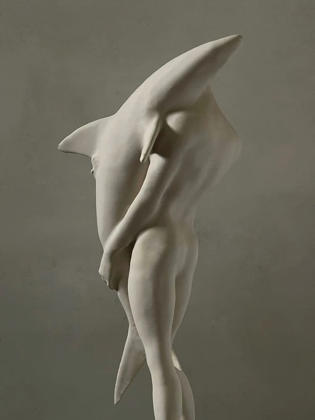 Model for Man Saves Shark by Emil Alzamora at the Garage Gallery.