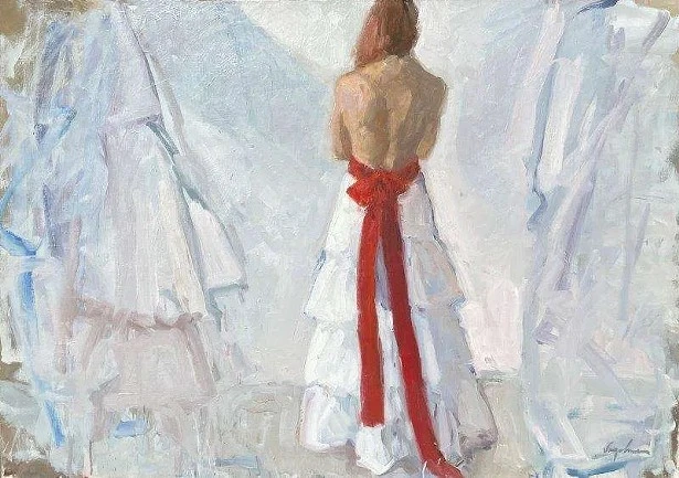 E292 Scarlet Ribbon by Richard Segalman, oil on canvas 42×60 c.2019