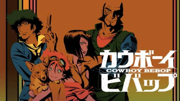 The main cast of Cowboy Bebop on a retro-inspired minimalist poster