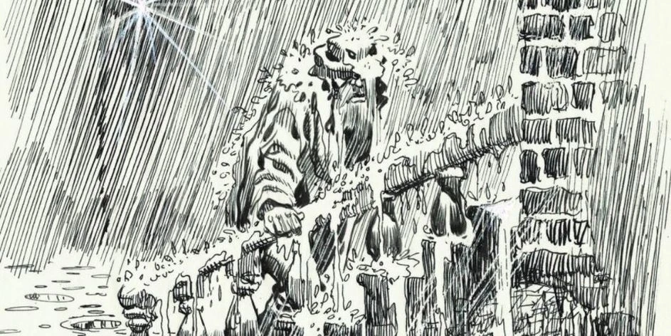 In Will Eisner's A Contract With God, an old man walks up the stairs in the pouring rain