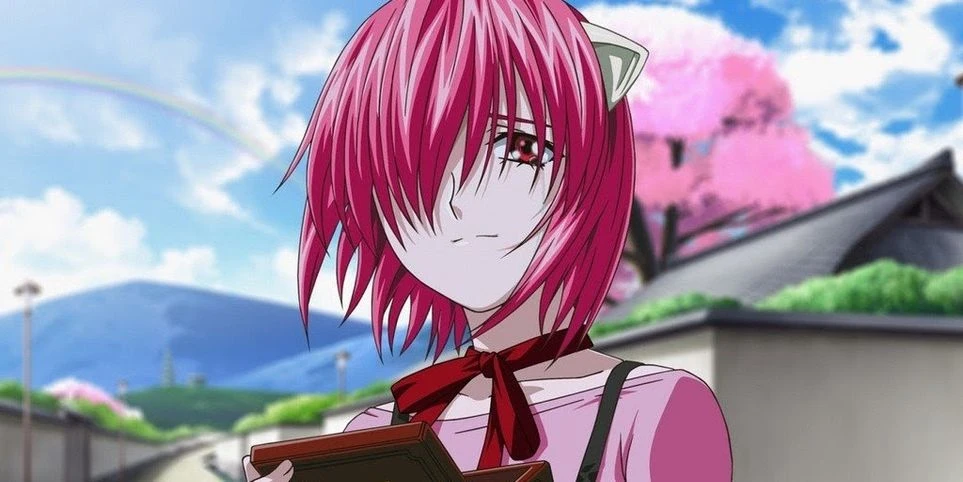 Elfenlied Lucy with a red bow is standing outside