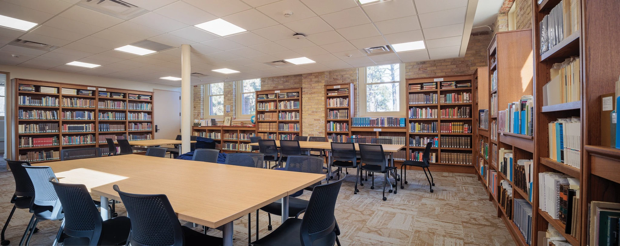The lower level of the library includes study rooms for visiting scholars and students and can be used as a classroom.  Photo by Evan Pak '19