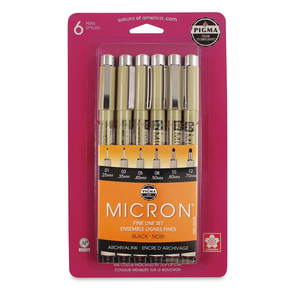 Sakura Pigma Set of six Micron pens in different widths: $10.97